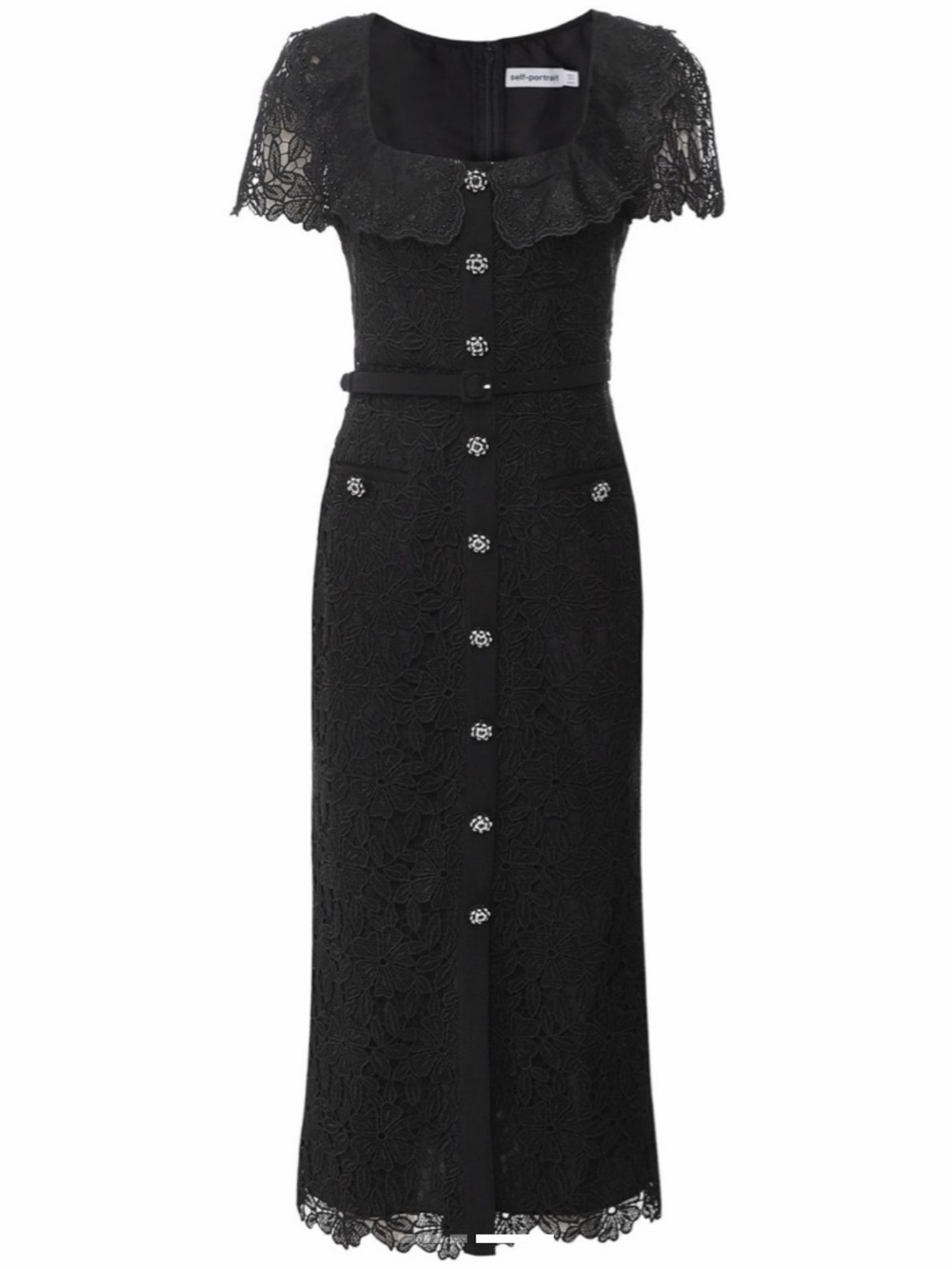 Self-Portrait Black Guipure Lace Midi Dress size 8